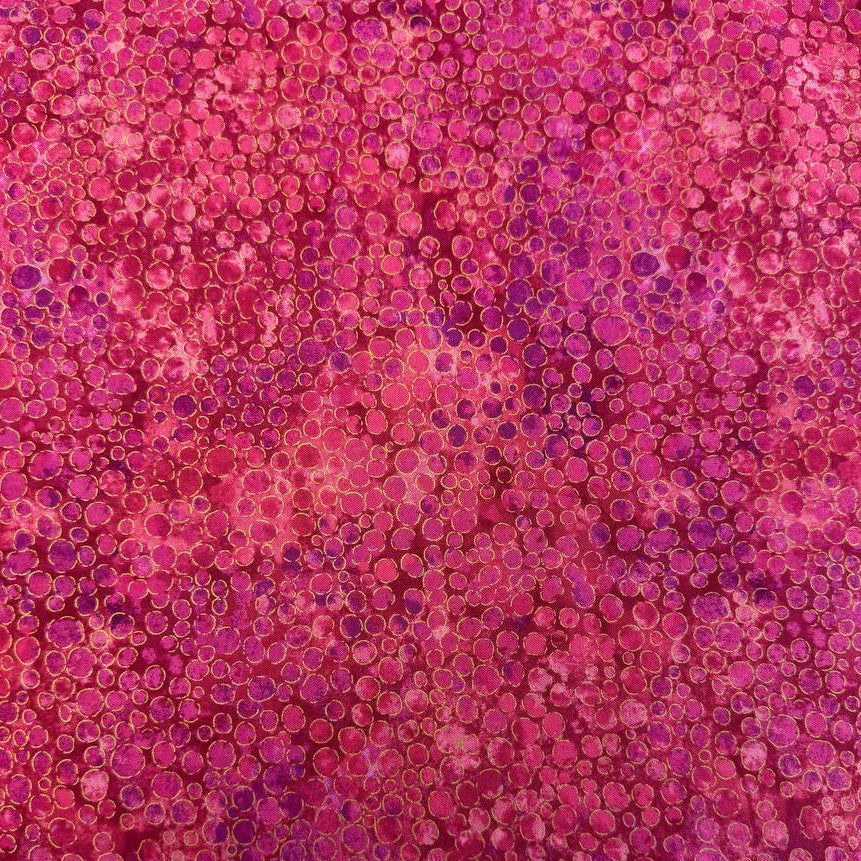Fabric with an abstract all-over circular bubble pattern in mixed sizes and textured detailing.