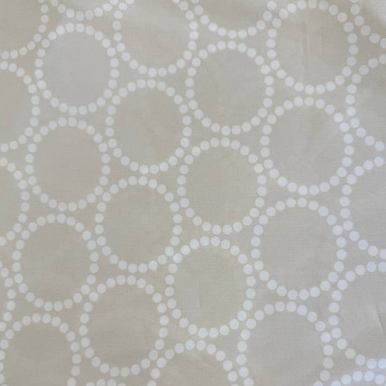 Extra wide Moda Love Letter quilt backing fabric with white geometric pearl circle pattern on neutral background.