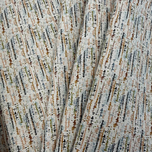 Wellspring by Fancy That Design House for Moda 545677L-11 cotton linen fabric with an abstract multicolor linear print on a cream background.