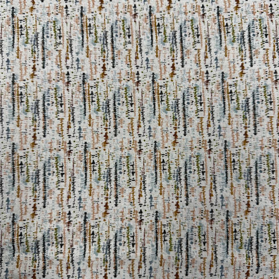 Wellspring by Fancy That Design House for Moda 545677L-11 cotton linen fabric with an abstract multicolor linear print on a cream background.