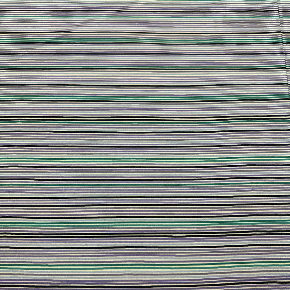 Lilac Lavender by STOF 100% cotton fabric with horizontal lilac, lavender, teal, navy, blue and white stripes.