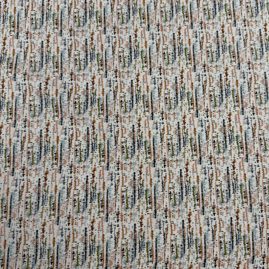 Wellspring by Fancy That Design House for Moda 100% cotton fabric with abstract linear markings in rust, olive green, soft blue, peach, brown and charcoal on an eggshell background.