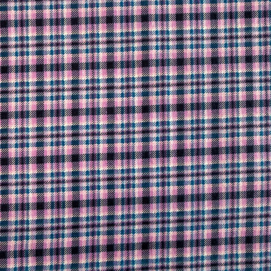 Soft 100% cotton flannelette fabric featuring a blue and purple plaid pattern by Fabric Editions.