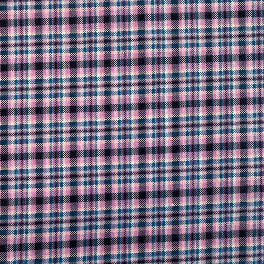 Soft 100% cotton flannelette fabric featuring a blue and purple plaid pattern by Fabric Editions.