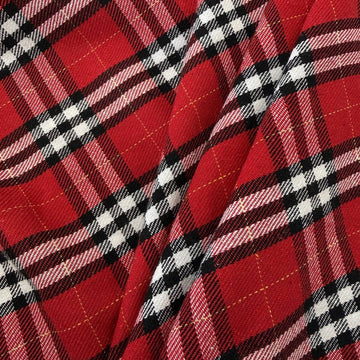 Red, black and white double-sided plaid fabric, 65% polyester and 35% rayon