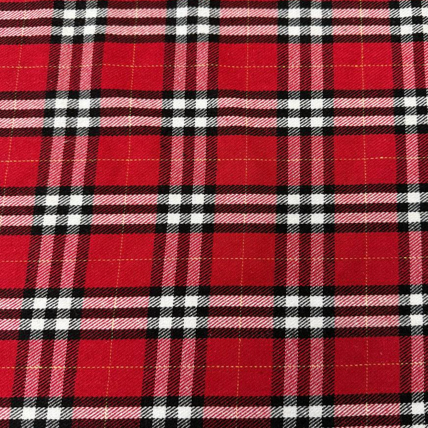 Red, black and white double-sided plaid fabric, 65% polyester and 35% rayon