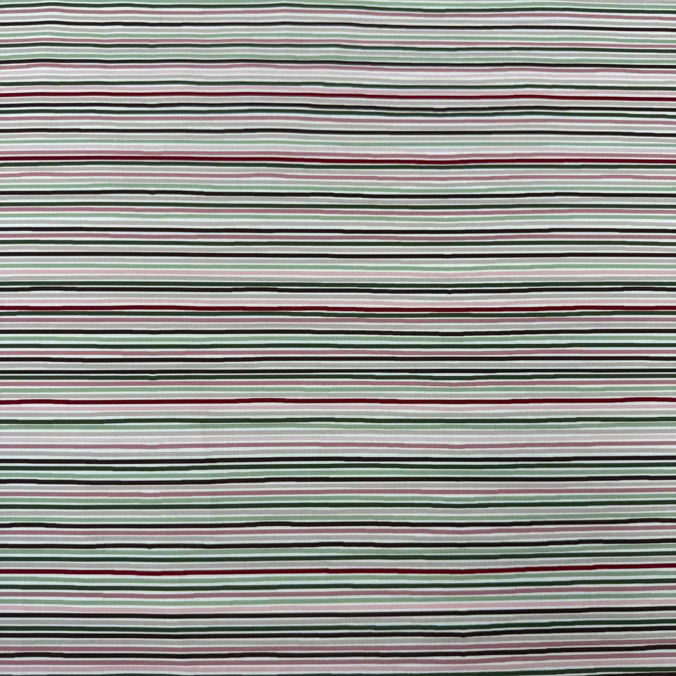 Taylor Rose by STOF 100% cotton fabric with pink, burgundy, sage green, taupe and cream horizontal stripes.