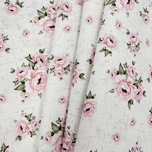Hollie Rose, STOF Fabric, 4550-528, Small Roses, Pink Rose Fabric, Floral Fabric, White Floral Fabric, 100% Cotton, Cotton Fabric, Rose Print, Romantic Floral, Vintage Floral, Quilting Cotton, 60 Inch Wide Fabric