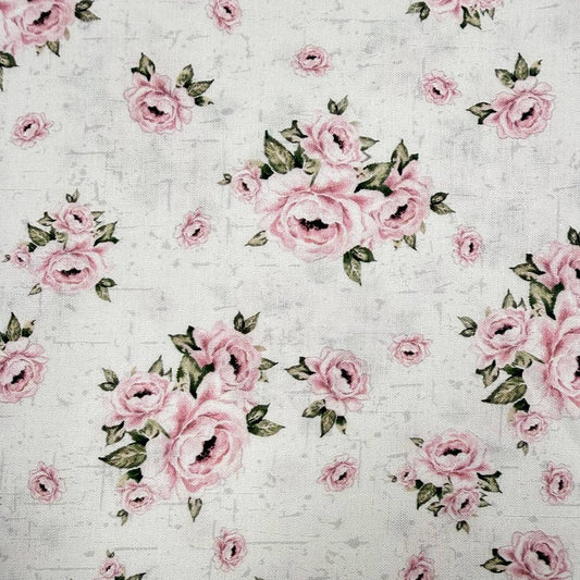 Hollie Rose, STOF Fabric, 4550-528, Small Roses, Pink Rose Fabric, Floral Fabric, White Floral Fabric, 100% Cotton, Cotton Fabric, Rose Print, Romantic Floral, Vintage Floral, Quilting Cotton, 60 Inch Wide Fabric