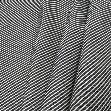 Denim blue and white fine striped yarn-dyed fabric, 100% cotton, 150 cm wide