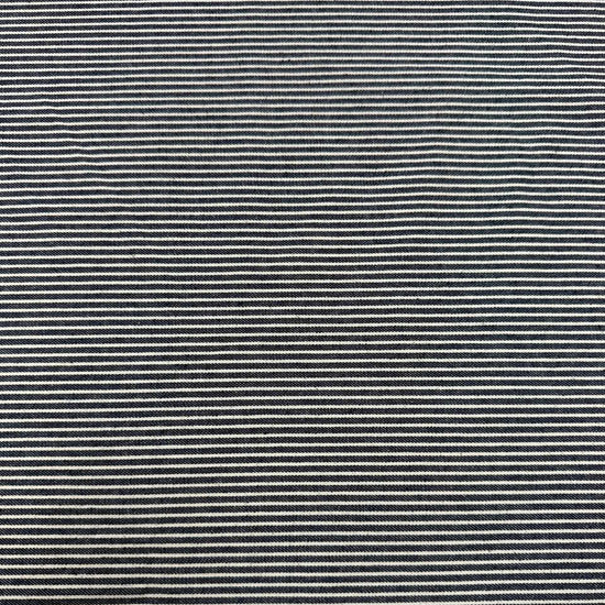 Denim blue and white fine striped yarn-dyed fabric, 100% cotton, 150 cm wide