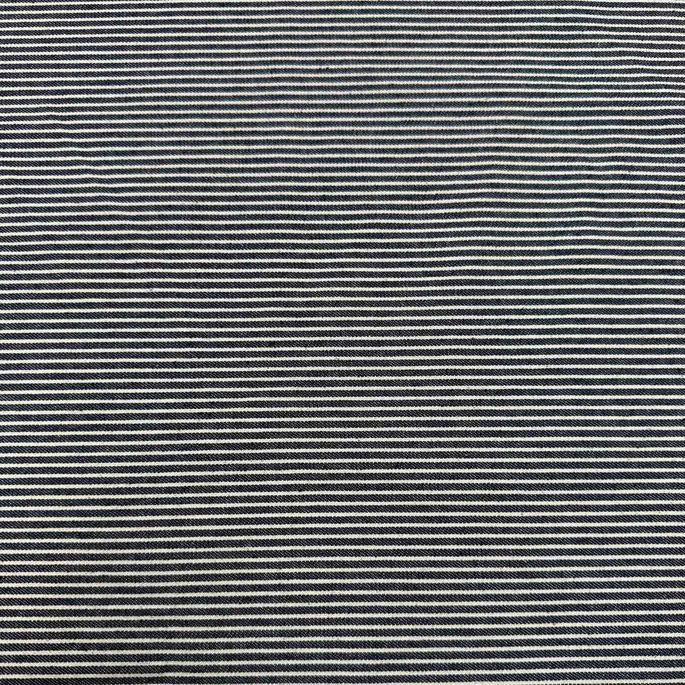 Denim blue and white fine striped yarn-dyed fabric, 100% cotton, 150 cm wide