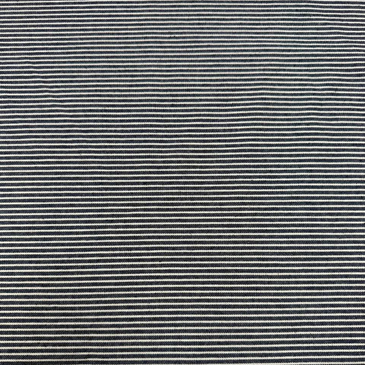 Denim blue and white fine striped yarn-dyed fabric, 100% cotton, 150 cm wide