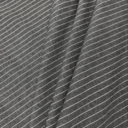 Grey jacquard stretch fabric with fine contrasting stripes – rayon polyester spandex blend