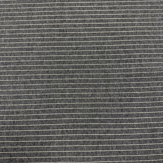 Grey jacquard stretch fabric with fine contrasting stripes – rayon polyester spandex blend