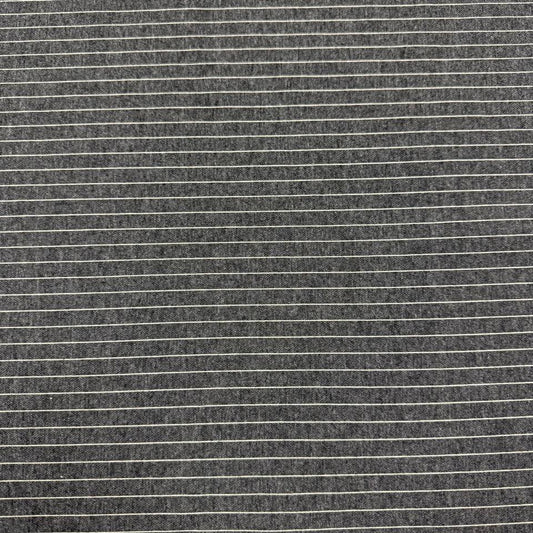 Grey jacquard stretch fabric with fine contrasting stripes – rayon polyester spandex blend