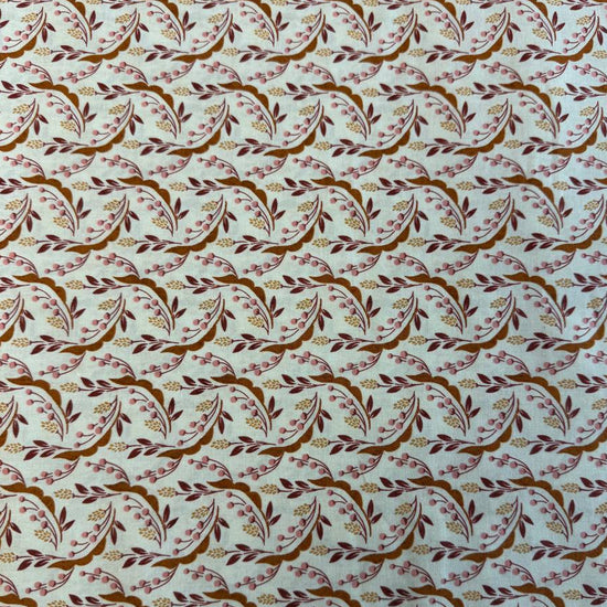 Acorn Hollow quilting cotton fabric by BasicGrey for Moda Fabrics featuring flowing botanical vines, berries, and foliage in warm earthy tones on an ecru background.