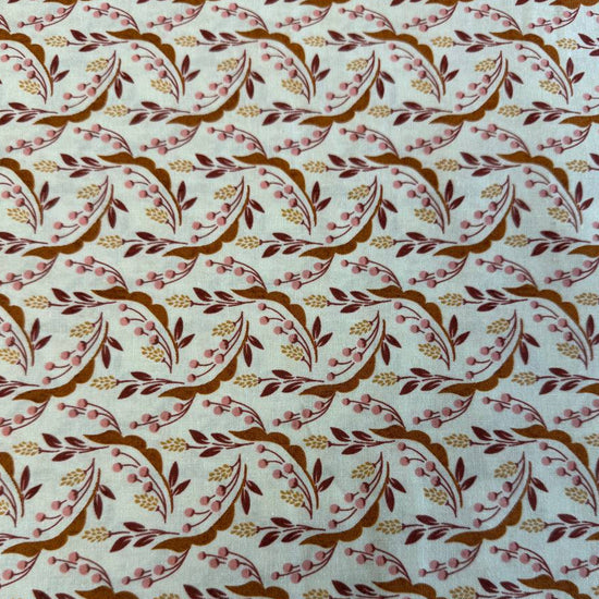 Acorn Hollow quilting cotton fabric by BasicGrey for Moda Fabrics featuring flowing botanical vines, berries, and foliage in warm earthy tones on an ecru background.