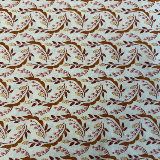 Acorn Hollow quilting cotton fabric by BasicGrey for Moda Fabrics featuring flowing botanical vines, berries, and foliage in warm earthy tones on an ecru background.