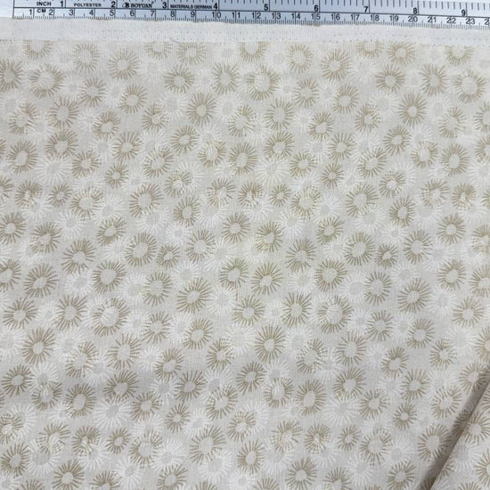 100% cotton tonal sunburst print fabric available in blue, sage green, charcoal grey and cream, 60 inches wide.
