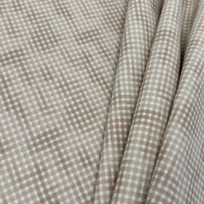 100% cotton poplin check fabric in six colours – navy blue, olive green, charcoal grey, dusty rose, mustard and beige – Sasha’s Atelier.