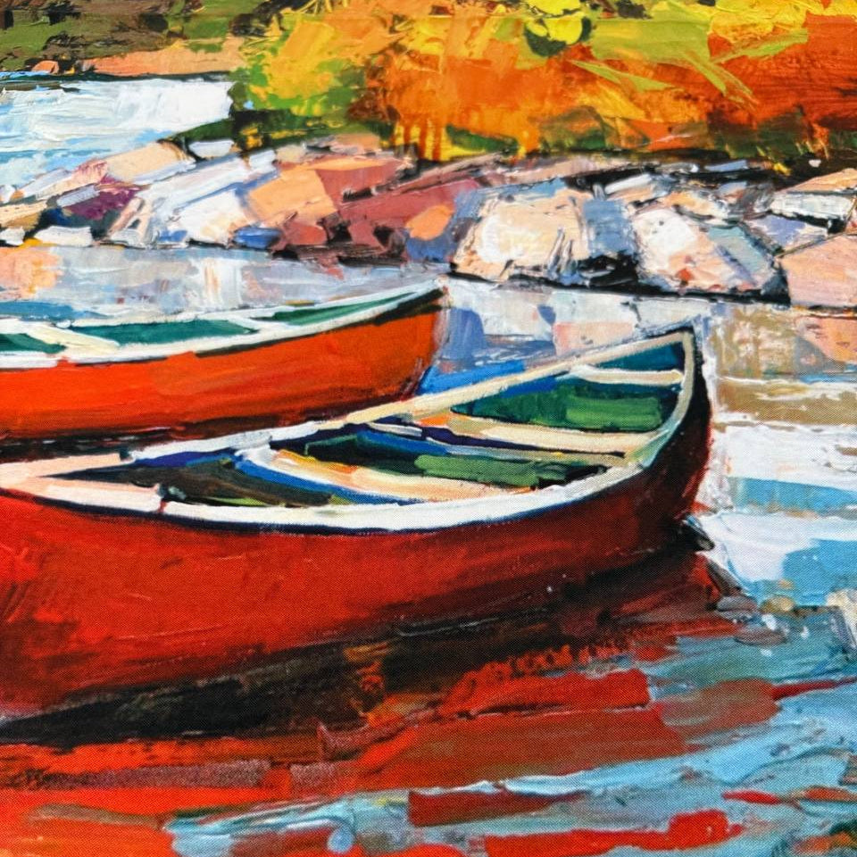 Canoe Lake Panel, Canoe Fabric, Red Canoe Fabric, Mountain Fabric, Lake Fabric, Canadian Nature Fabric, Landscape Fabric, Nature Panel, Cotton Panel, 100% Cotton, Quilting Cotton, Cabin Fabric, Outdoor Fabric, Quilt Panel