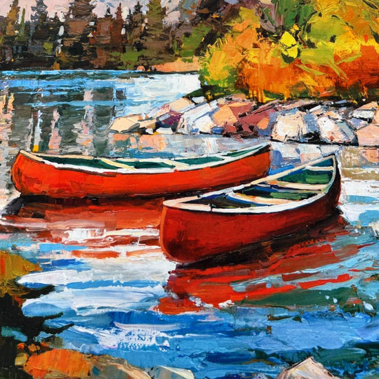 Canoe Lake Panel, Canoe Fabric, Red Canoe Fabric, Mountain Fabric, Lake Fabric, Canadian Nature Fabric, Landscape Fabric, Nature Panel, Cotton Panel, 100% Cotton, Quilting Cotton, Cabin Fabric, Outdoor Fabric, Quilt Panel
