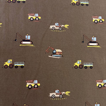 Heavy Vehicles Taupe cotton jersey fabric, 95% cotton 5% elastane, 200 GSM, 145–150 cm wide.
