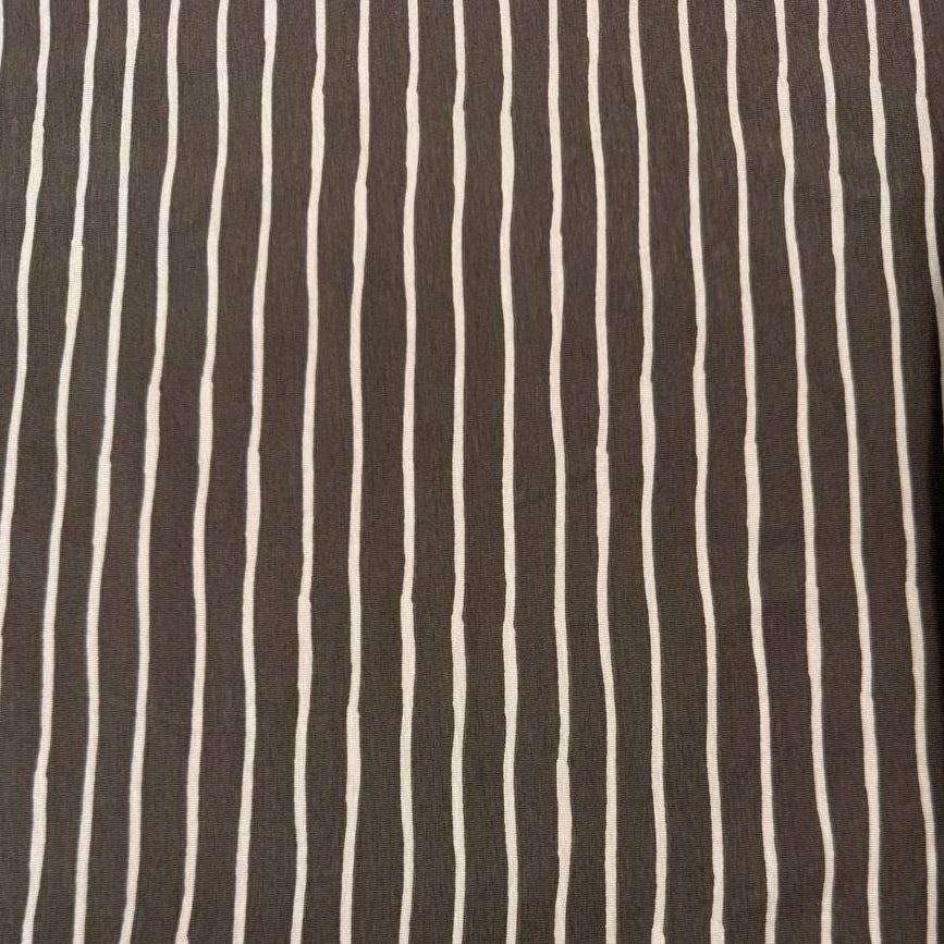 Taupe cotton jersey knit fabric with light vertical stripes, 95% cotton and 5% elastane, 200 GSM.