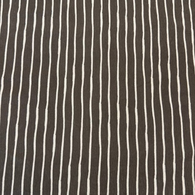 Taupe cotton jersey knit fabric with light vertical stripes, 95% cotton and 5% elastane, 200 GSM.