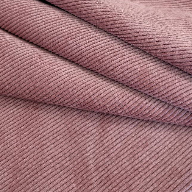 Washed corduroy bonded sherpa fabric in Camel Taupe and Old Rose with soft plush backing
