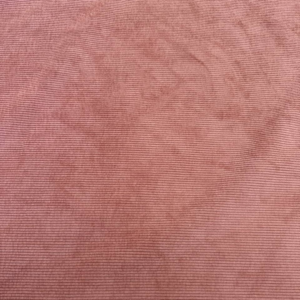 Washed corduroy bonded sherpa fabric in Camel Taupe and Old Rose with soft plush backing