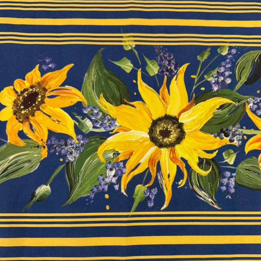 Summer Solstice 100% cotton sunflower toweling fabric available in White Sunflower and Nautical Blue Sunflower.