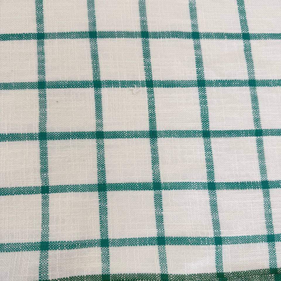 Kitchen Window 100% cotton toweling in Turquoise and Cayenne windowpane check colourways.