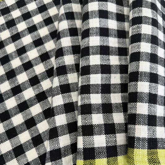 Ruby Star Society Small Checker 100% cotton toweling in black and white with lime green border.