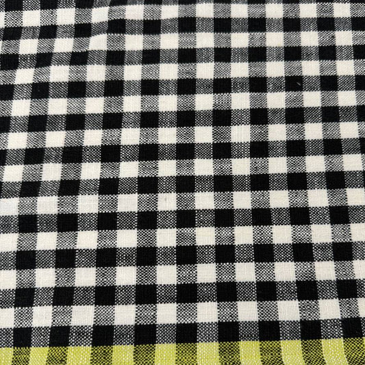 Large black, white and grey checker cotton toweling with lime green border, 16 inches wide
