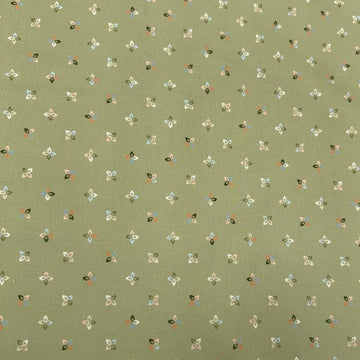 Petalush Meadow sage green cotton fabric by Kiley's Quilt Room for Moda Fabrics, featuring tiny white, peach and blue floral motifs.