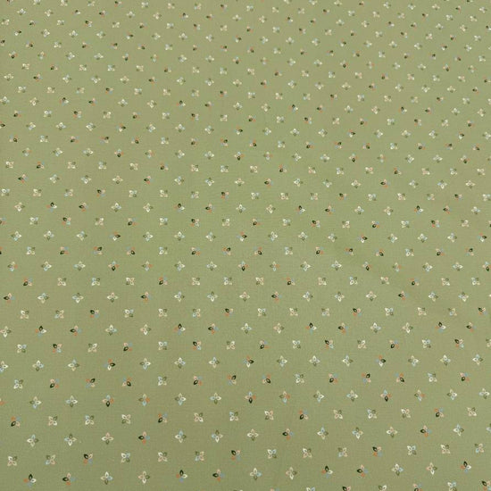 Petalush Meadow sage green cotton fabric by Kiley's Quilt Room for Moda Fabrics, featuring tiny white, peach and blue floral motifs.