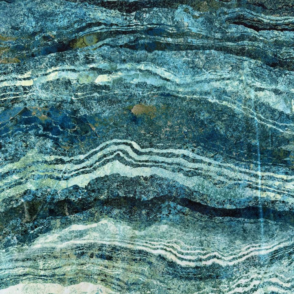 Stonehenge Ombre Wide Backing 108 inch cotton quilting fabric in teal and blue marble stone texture print.