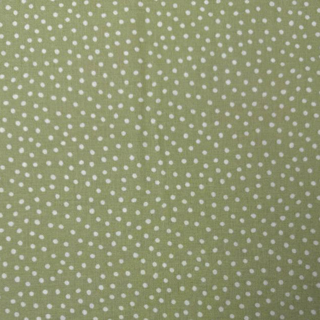 Story Book Dots quilting cotton fabric in green with delicate white dotted pattern, 100% cotton, 45 inch wide.