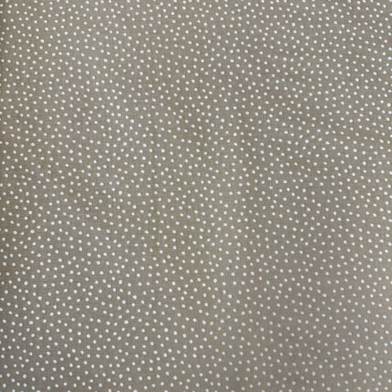 Story Book Dots quilting cotton fabric in taupe with delicate white dotted pattern, 100% cotton, 45 inch wide.