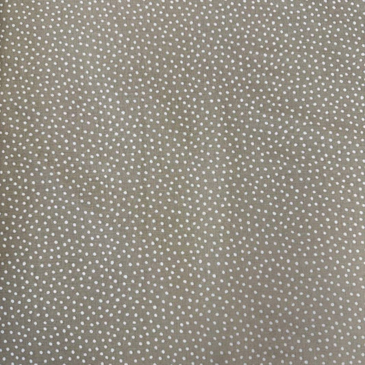 Story Book Dots quilting cotton fabric in taupe with delicate white dotted pattern, 100% cotton, 45 inch wide.