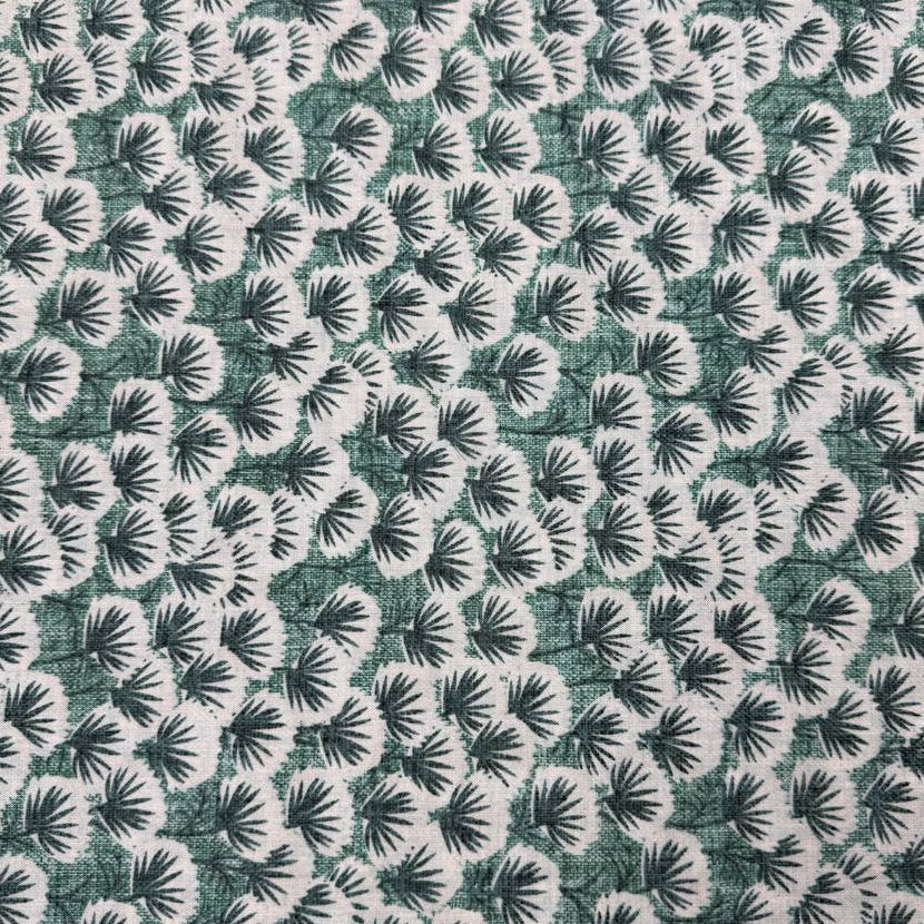 Snow Drift 100% cotton quilting fabric available in Mint and Teal featuring a textured botanical leaf print on 45-inch wide cotton.