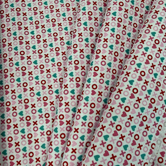 Smitten Chicken by Poppie Cotton XOXO quilting fabric available in White, Aqua, and Red, 100% cotton, 45-inch wide.