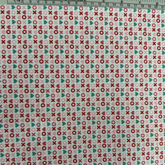 Smitten Chicken by Poppie Cotton XOXO quilting fabric available in White, Aqua, and Red, 100% cotton, 45-inch wide.