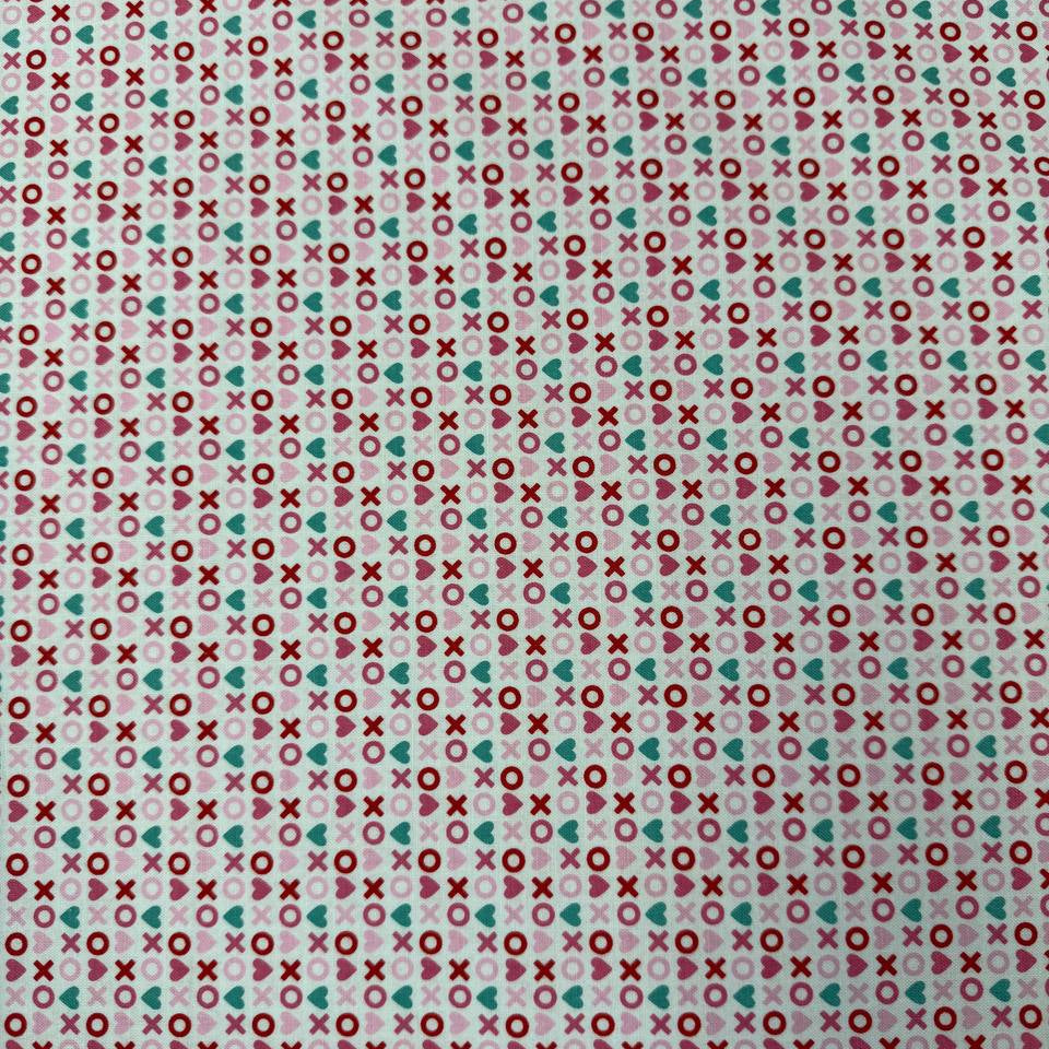Smitten Chicken by Poppie Cotton XOXO quilting fabric available in White, Aqua, and Red, 100% cotton, 45-inch wide.