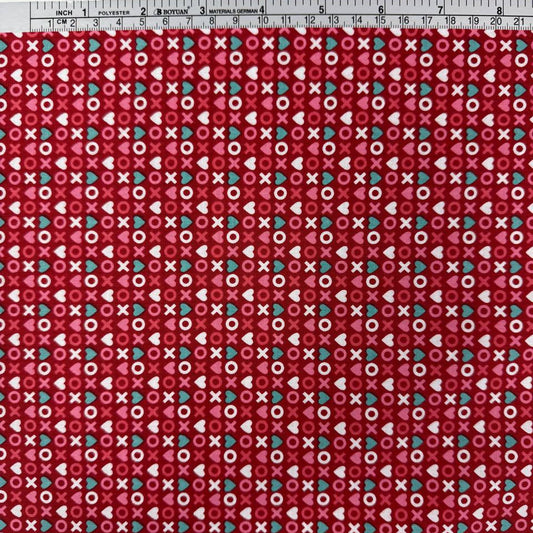 Smitten Chicken by Poppie Cotton XOXO quilting fabric available in White, Aqua, and Red, 100% cotton, 45-inch wide.