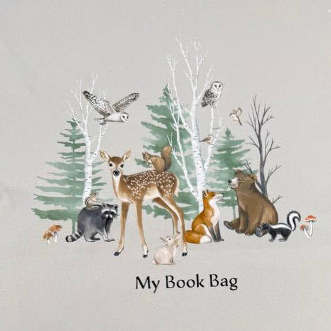 Tanglewood Black Multi bag project panel by Northcott, 100% cotton canvas, 120 × 60 cm, woodland design for sewing bags and totes.