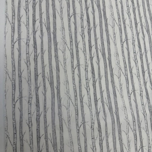 Tanglewood White Multi 100% cotton fabric featuring layered grey tree branches on a white background, product code 29286-10