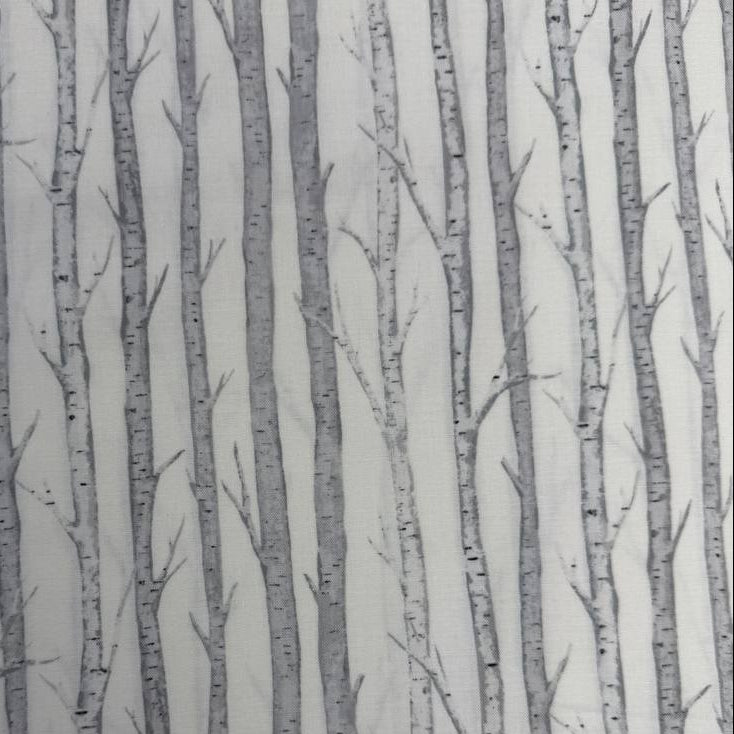 Tanglewood White Multi 100% cotton fabric featuring layered grey tree branches on a white background, product code 29286-10